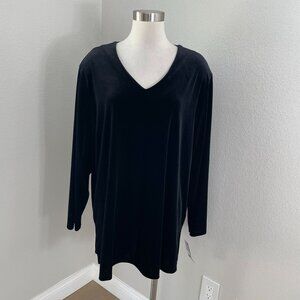 NEW Impressions Lifestyle Womens Plus 2X Black Velvet Long Sleeve V Neck Top